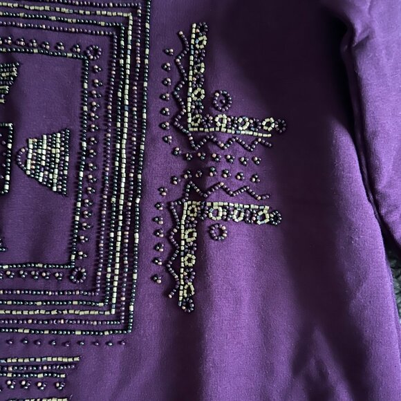 Susan Graver Artisan Small Long Sleeve V-Neck Shirt Beaded Geometric Design - Picture 7 of 10
